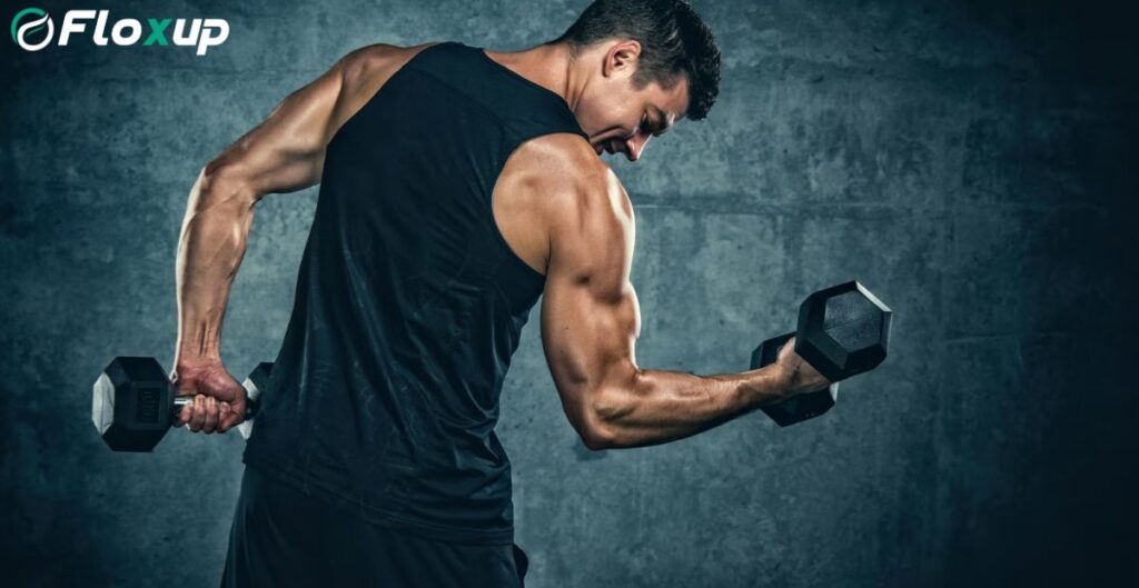 Man lifting dumbbells in a gym representing strength, growth, and success in the fitness business